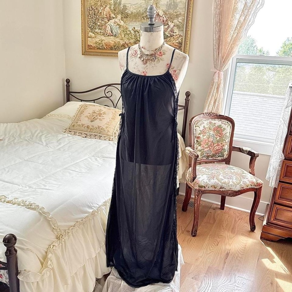 black maxi dress 70s vintage black sheer maxi dress size small